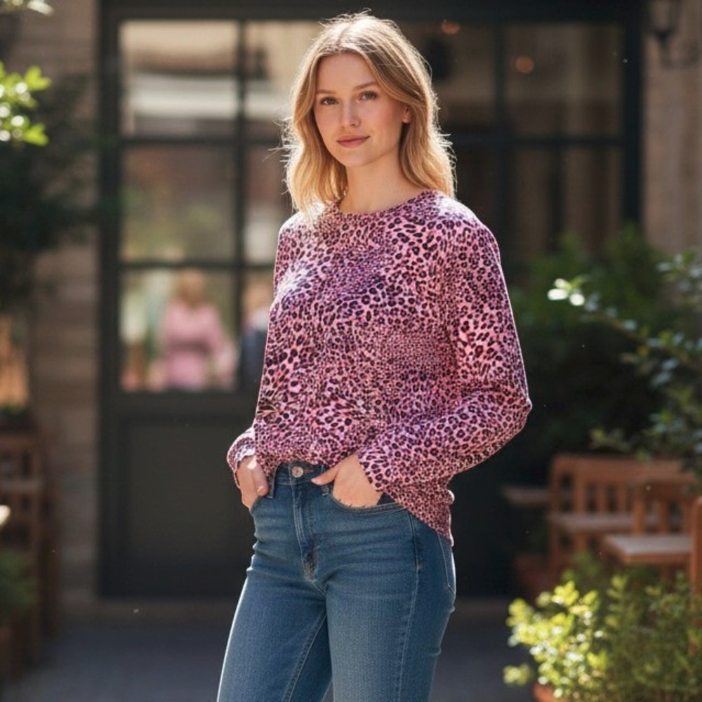 Whistles Pink Leopard Print Sweatshirt Long Sleeve Raglan Crew Neck SS20/011 M